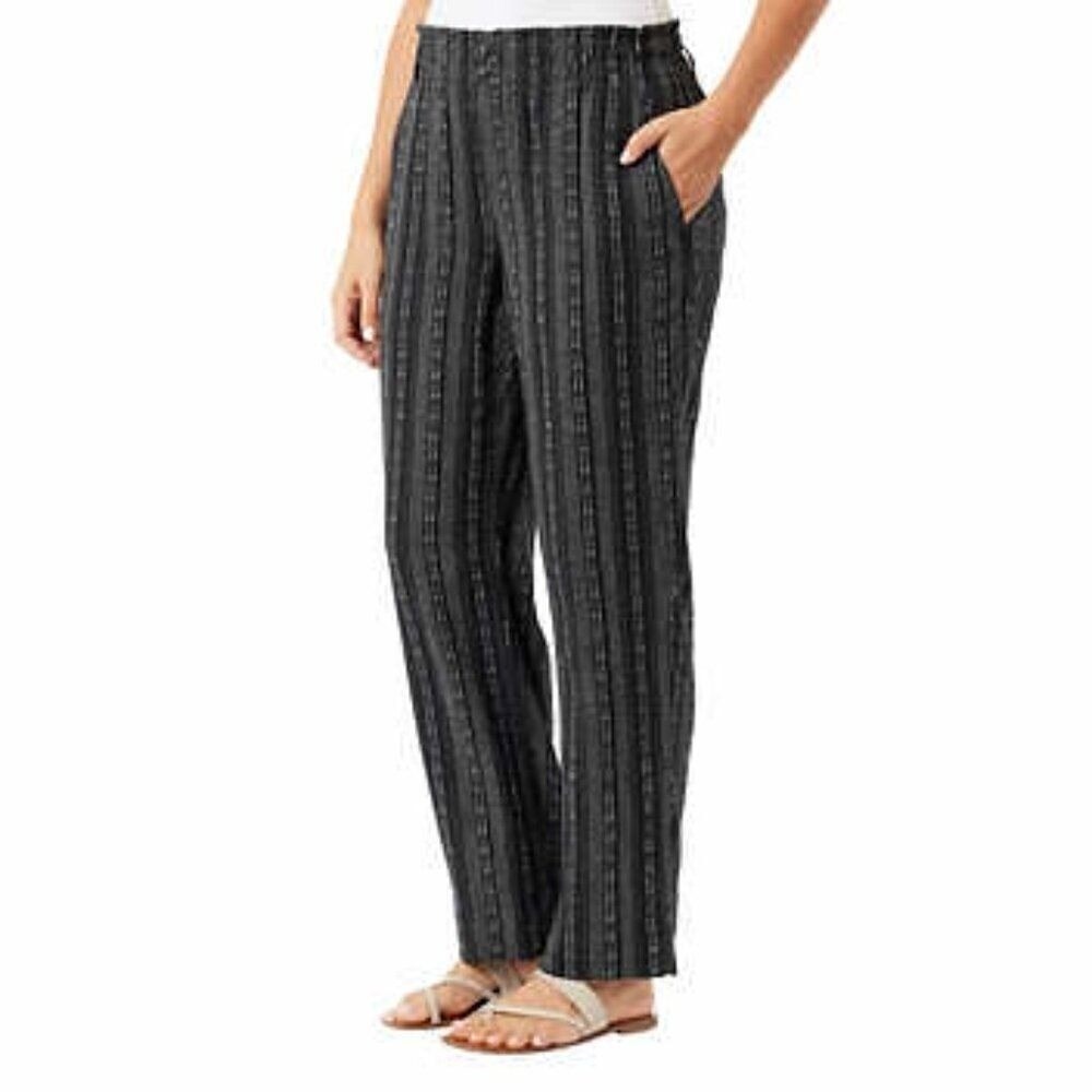 Briggs Womens Black White Striped Linen Blend Adjustable Elastic Waist Pants XXL - Picture 1 of 6